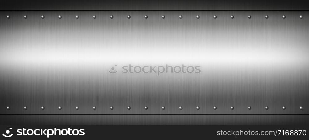 Steel riveted brushed plate background texture. Metal banner background.. Steel riveted brushed plate. Banner background texture.