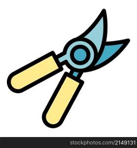 Steel secateurs icon. Outline steel secateurs vector icon color flat isolated. Steel secateurs icon color outline vector