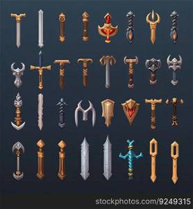steel sword weapon game ai generated. ancient warrior, knife fight, metal old steel sword weapon game illustration. steel sword weapon game ai generated