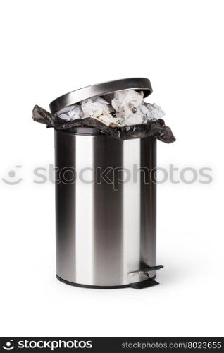 Steel trash can. Steel trash can isolated on white