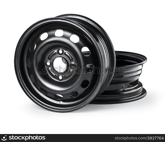 Steel wheel rim on white background with clipping path