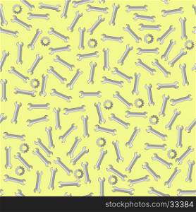 Steel Wrench Gear Seamless Pattern on Yellow. Industrial Background. Steel Wrench Gear Seamless Pattern Background