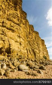 Steep Cliffs of West Bay, film location of Broadchurch. Dorset, England, United Kingdom