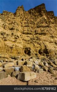 Steep Cliffs of West Bay, film location of Broadchurch. Dorset, England, United Kingdom