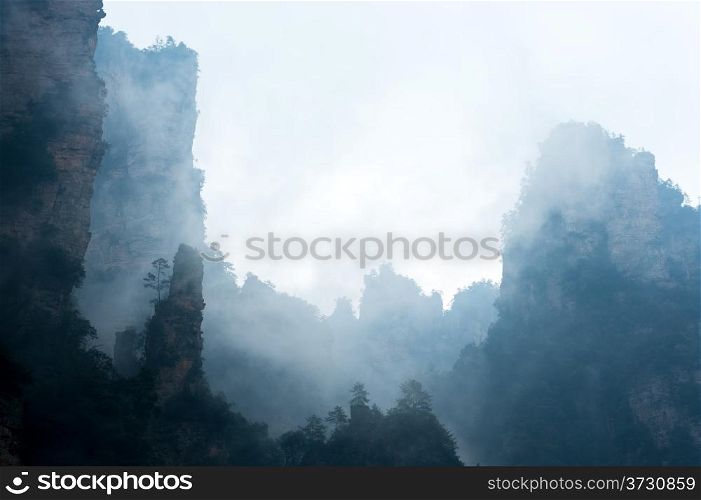 Steep mountain in Zhangjiajie National Forest Park located in Hunan Province, China