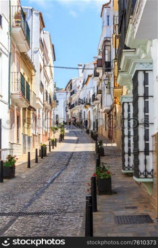 Steep, narrow street, Ubrique, Cadiz Province, Spain