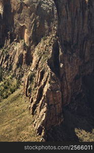 Steep rock cliff wall in Zion National Park, Utah, USA.