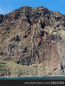 Steep weathered cliff near Cabo Girao on Madeira island