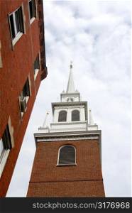 Steeple of a famous Old North Church in Boston historical North End