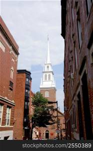 Steeple of Old North Church in Boston historical North End