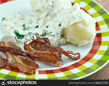 Stegt flaesk - dish of fried bacon from Denmark that is generally served with potatoes and a parsley sauce