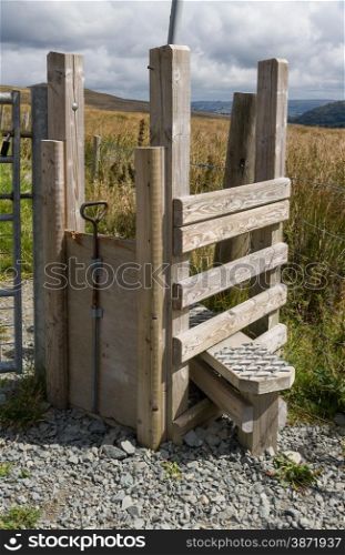 Step Stile style, with gate for dog, by gate, Snowdonia National Park, Gwynedd, Wales, United kingdom.