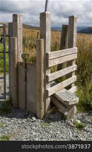 Step Stile style, with gate for dog, by gate, Snowdonia National Park, Gwynedd, Wales, United kingdom.