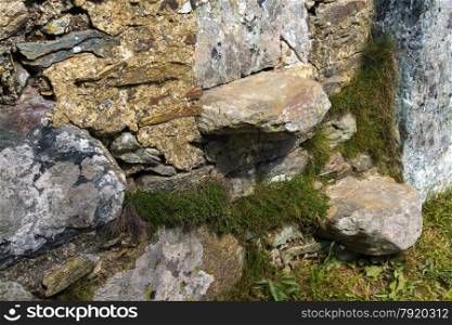 Step style in dry stone wall, Holyhead, Anglesey, Wales, United Kingdom.