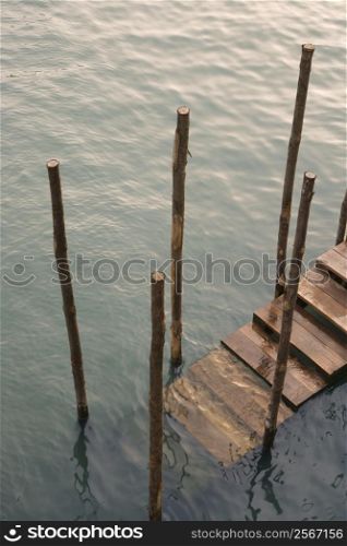 Steps leading from canal in Venice, Italy.
