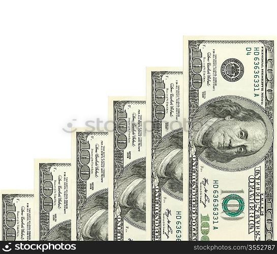 Steps made of dollars on white background