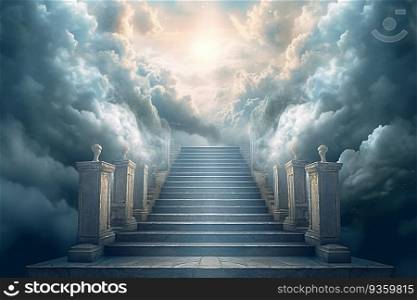 Steps to Heaven, a  staircase in the clouds leads to the gates of Heaven created by generative AI 