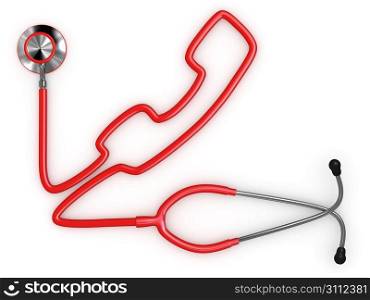 Stethoscope and a silhouette of phone. 3d