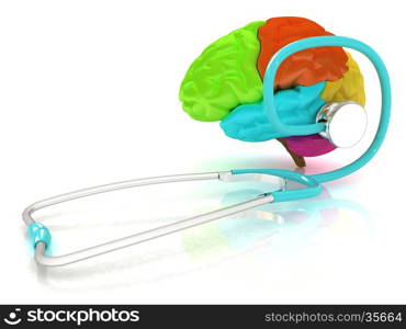 stethoscope and brain. 3d illustration