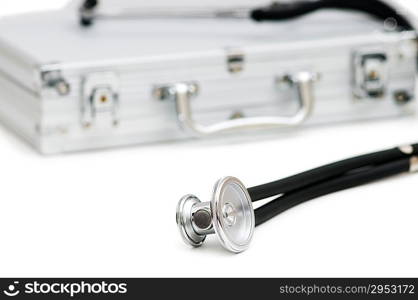 Stethoscope and case isolated on the white