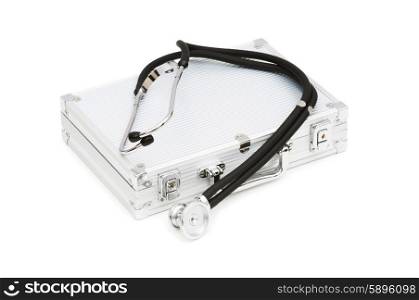 Stethoscope and case isolated on the white