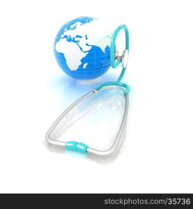 Stethoscope and Earth.3d illustration