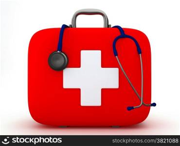 Stethoscope and First Aid Kit isolated - 3D Render