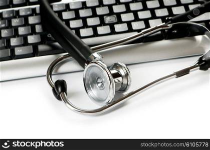 Stethoscope and keyboard illustrating concept of digital security