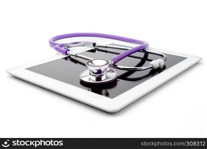 Stethoscope and tablet, isolated on a white background. Stethoscope and tablet