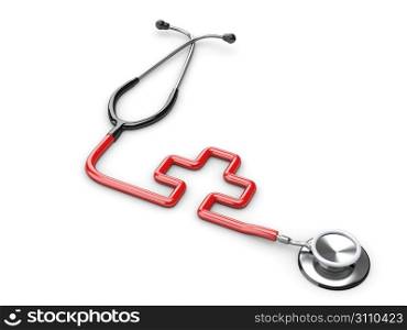 Stethoscope as symbol of medicine on white isolated background. 3d