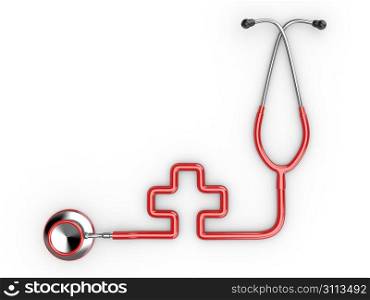 Stethoscope as symbol of medicine on white isolated background. 3d