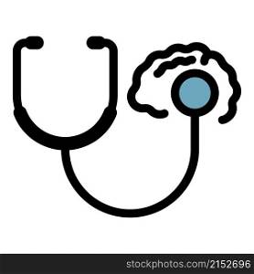 Stethoscope brain analize icon. Outline stethoscope brain analize vector icon color flat isolated. Stethoscope brain analize icon color outline vector