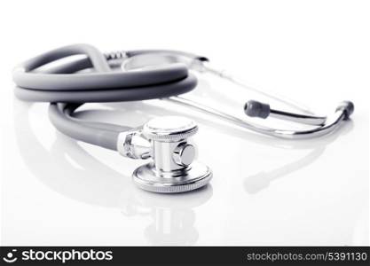 stethoscope closeup on white background