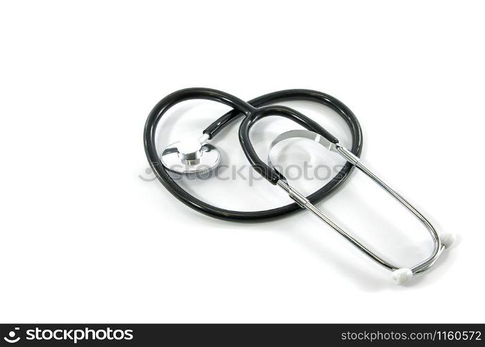 Stethoscope curved into the shape of a heart on white background