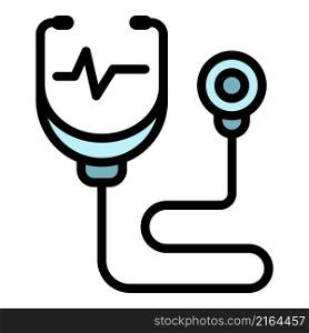 Stethoscope heart rate icon. Outline stethoscope heart rate vector icon color flat isolated. Stethoscope heart rate icon color outline vector