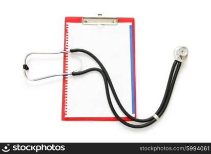 Stethoscope on the binder isolated on white