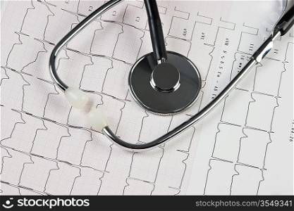stethoscope on the chart electrocardiogram