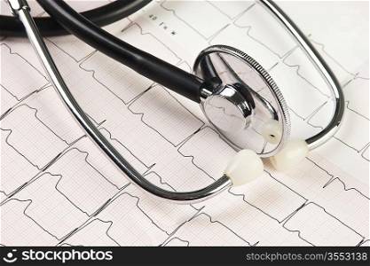 stethoscope on the chart electrocardiogram