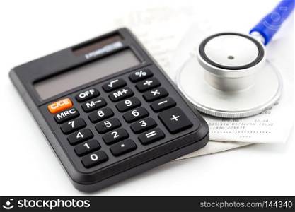 Stethoscope, receipt and calculator, concept business financial