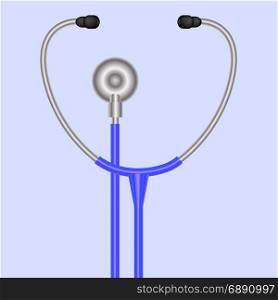 Stethoscope Symbol. Medical Acoustic Instrument. Stethoscope Symbol. Medical Acoustic Instrument with Cord Isolated on Blue Background