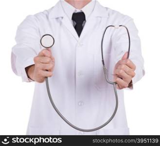 stethoscope with doctor isolated on white background