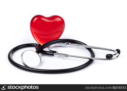 Stethoscope with heart. Medical stethoscope and heart isolated on white