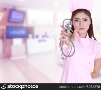 stethoscope with nurse isolated on white background