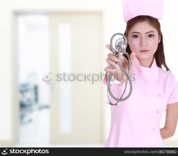 stethoscope with nurse isolated on white background