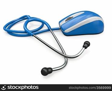 Stethscope and computer mouse. Medical Technologies. 3d