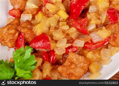stewed potatoes with tomato, closeup food