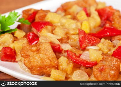 stewed potatoes with tomato, closeup food