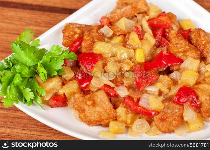 stewed potatoes with tomato, closeup food