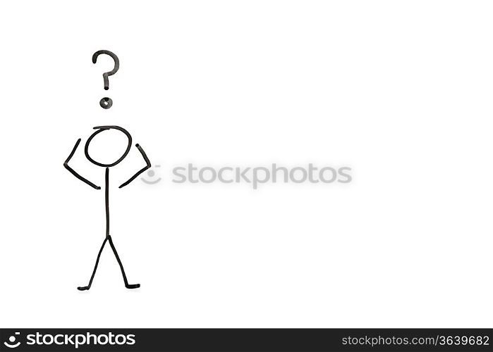 Stick figure with question mark depicting confusion over white background