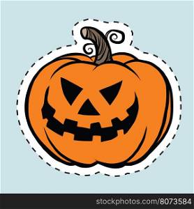 Sticker label evil Halloween pumpkin, pop art illustration